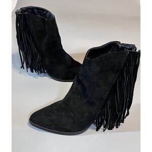 Madden Girl Size 8.5B Heeled Boots Shaare Black Suede Fringe Ankle Boots